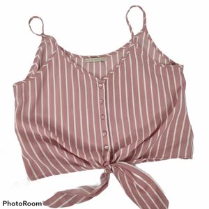 *Active USA Pink White Stripe Crop Tie Front Tank Balletcore Coastal Core